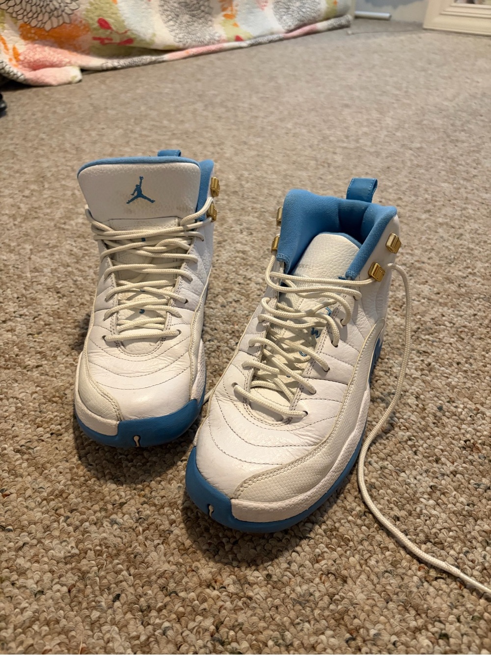 Jordan Retro High-Top Sneakers in White and Light Blue
